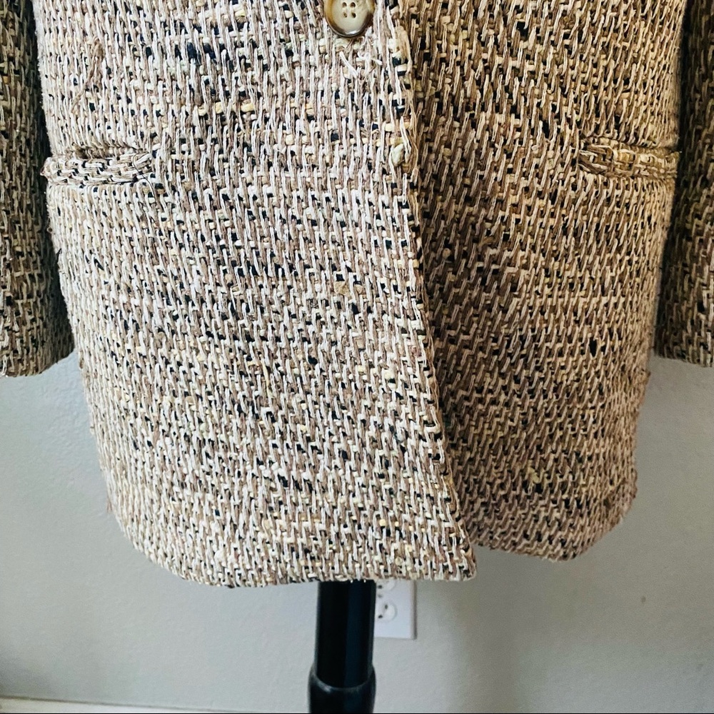 EMIL RUTENBERG vintage tan handwoven silk one button oversized blazer jacket M - Picture 5 of 13